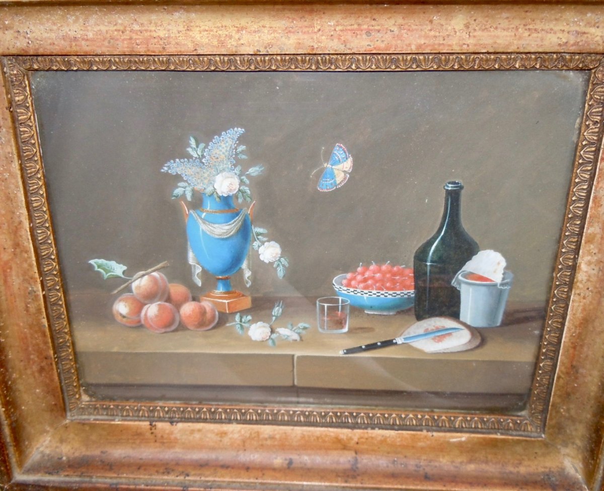Johann Rudolf Feyerabend Dit Paul Lelong (basel, 1779-1814) Still Life With Peaches Gouache 15,5x21cm-photo-2