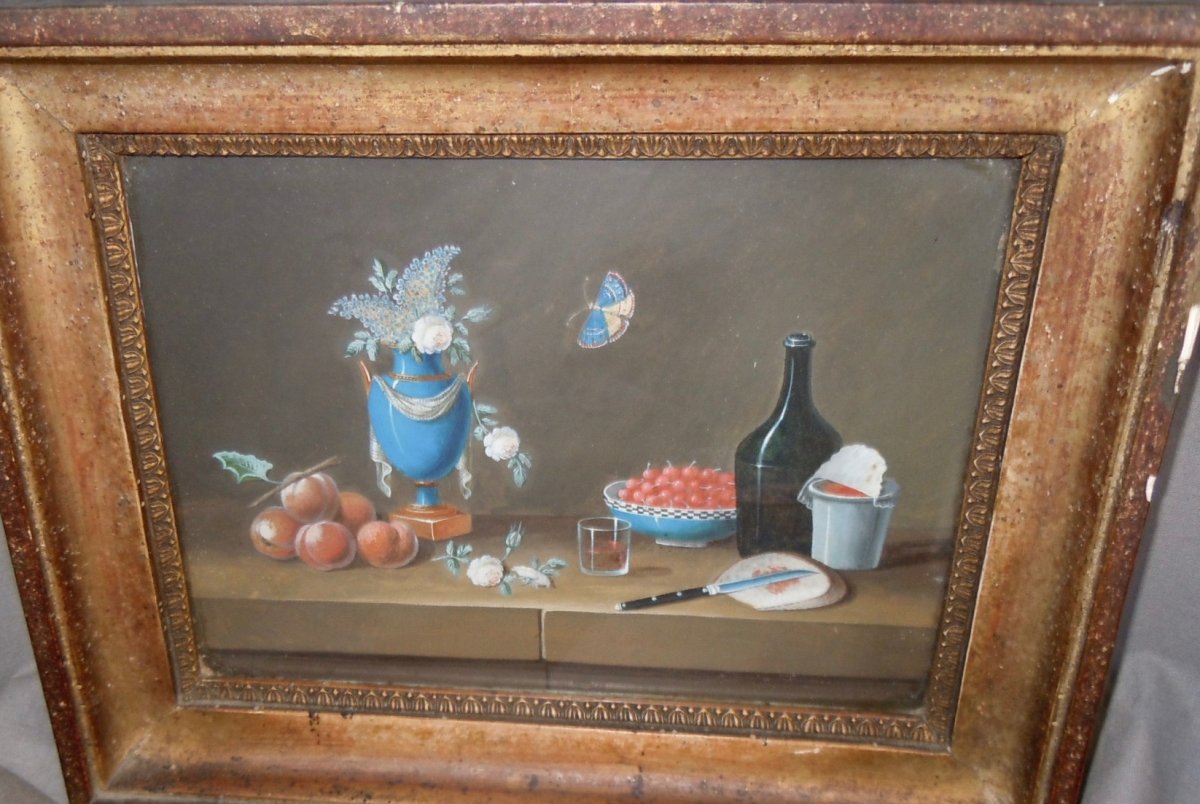 Johann Rudolf Feyerabend Dit Paul Lelong (basel, 1779-1814) Still Life With Peaches Gouache 15,5x21cm-photo-2