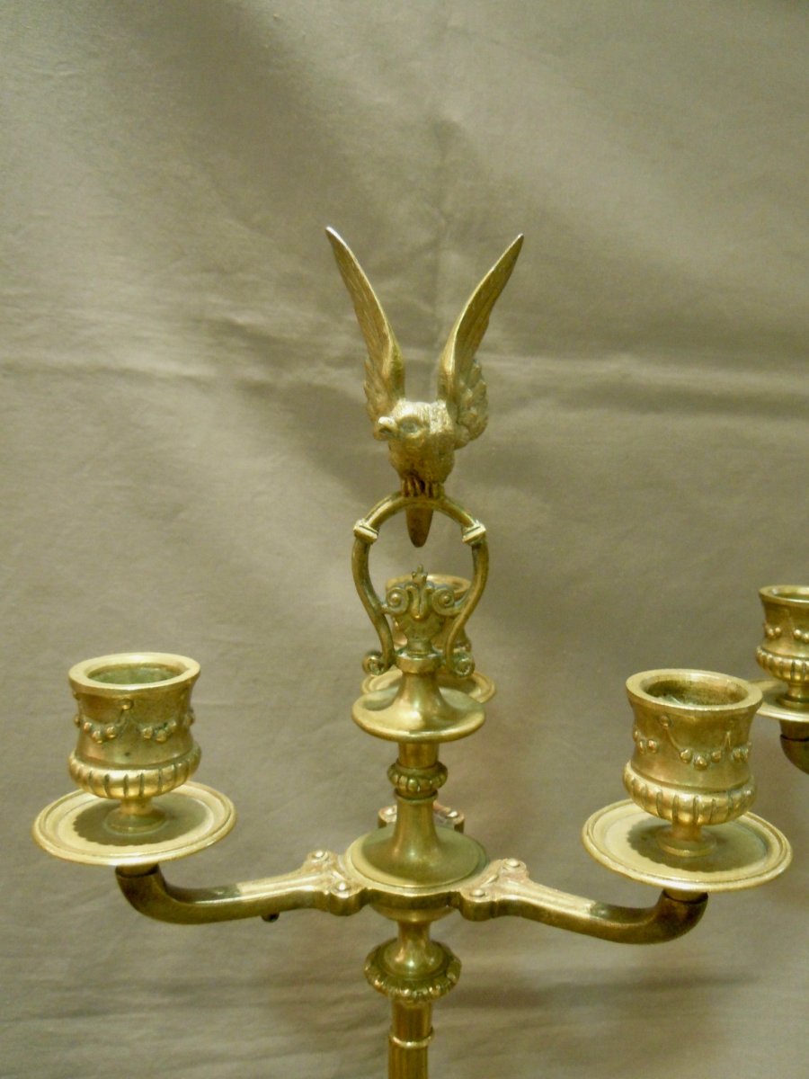 Paire de Candélabres Chandeliers  Bronze Modèle Étrusque d'après  Barye et Barbedienne Brame fondeurs XIXème 19ème -photo-3