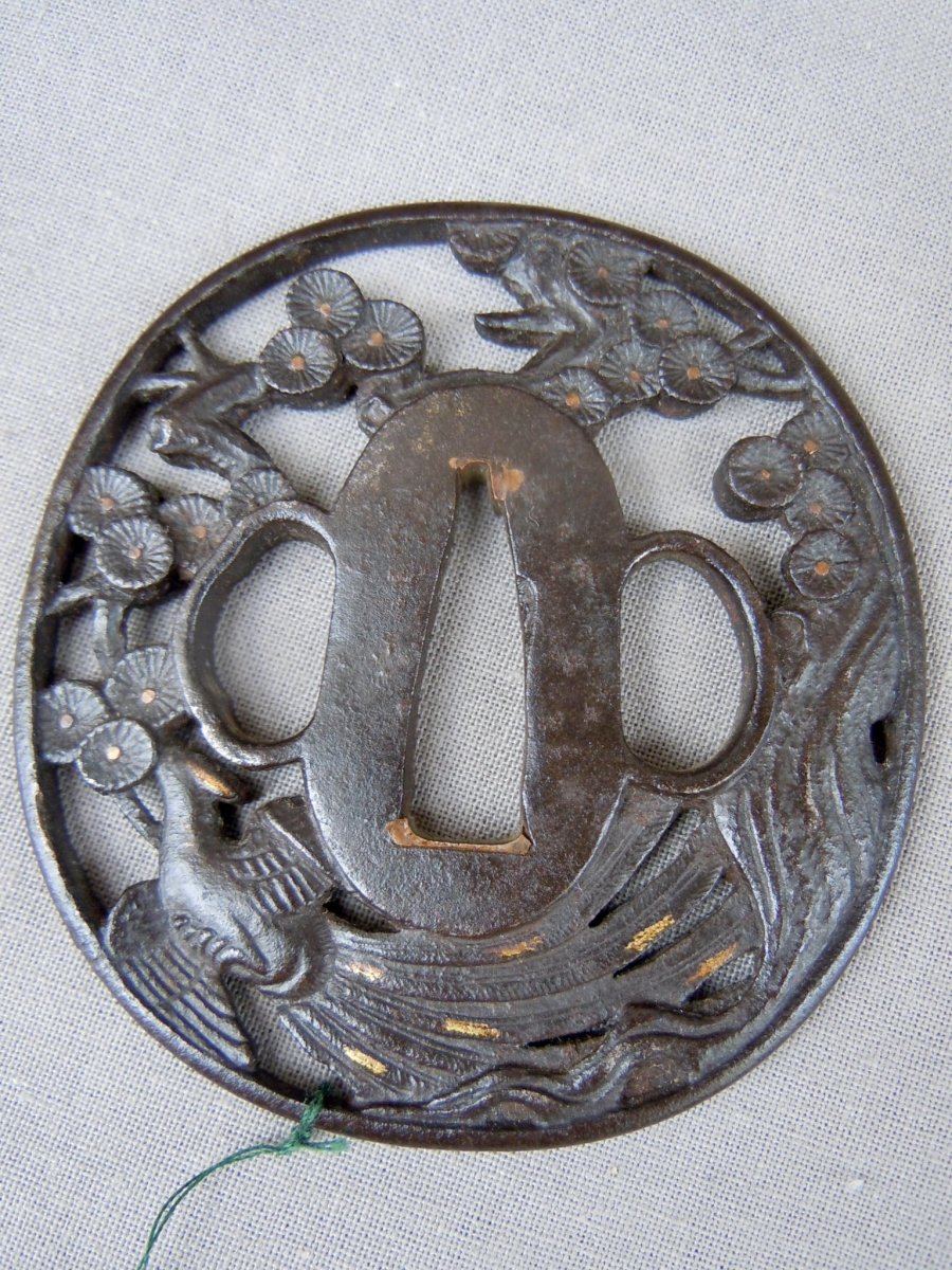 Japan - Edo Period (1603 - 1868) Tsuba In Openwork Iron Eighteenth Adorned With A Phoenix In Flight Musashi-photo-2