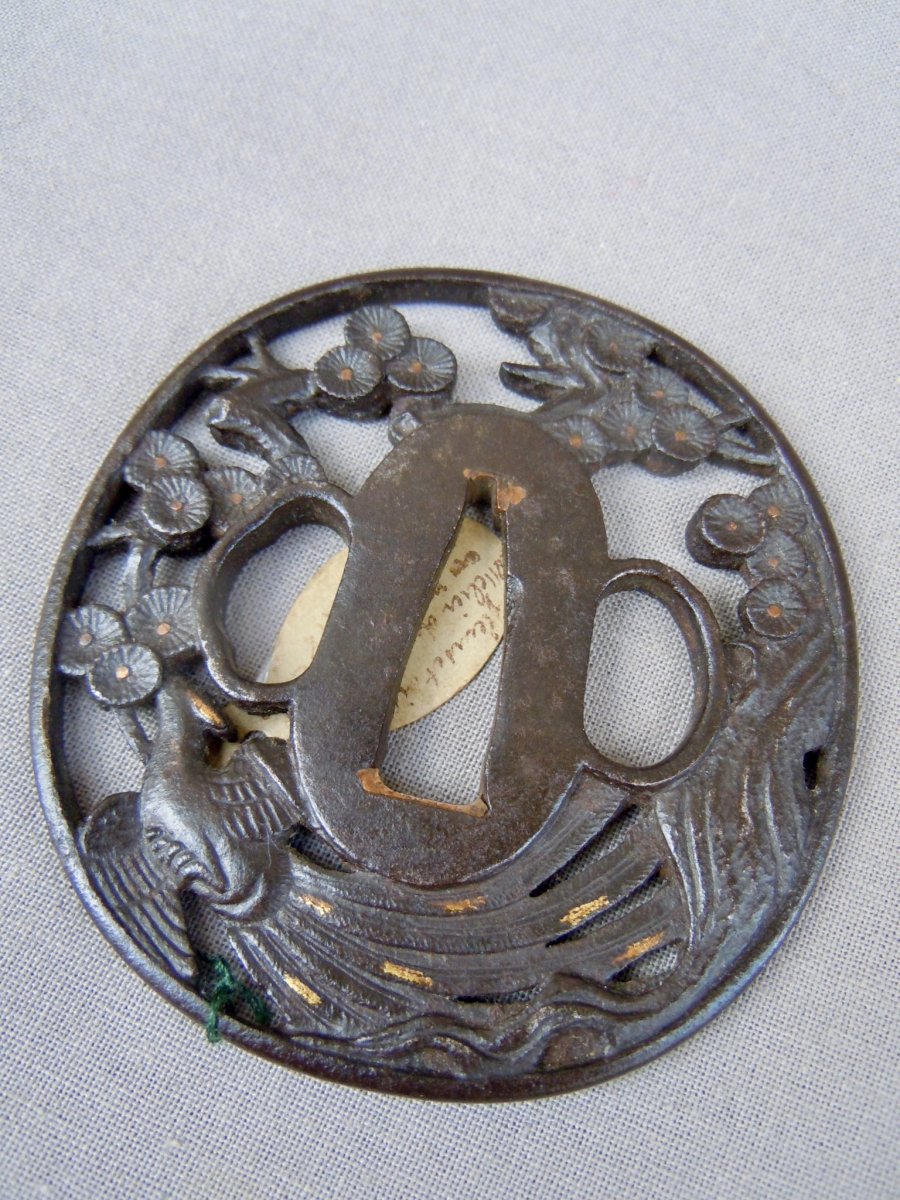 Japan - Edo Period (1603 - 1868) Tsuba In Openwork Iron Eighteenth Adorned With A Phoenix In Flight Musashi-photo-8
