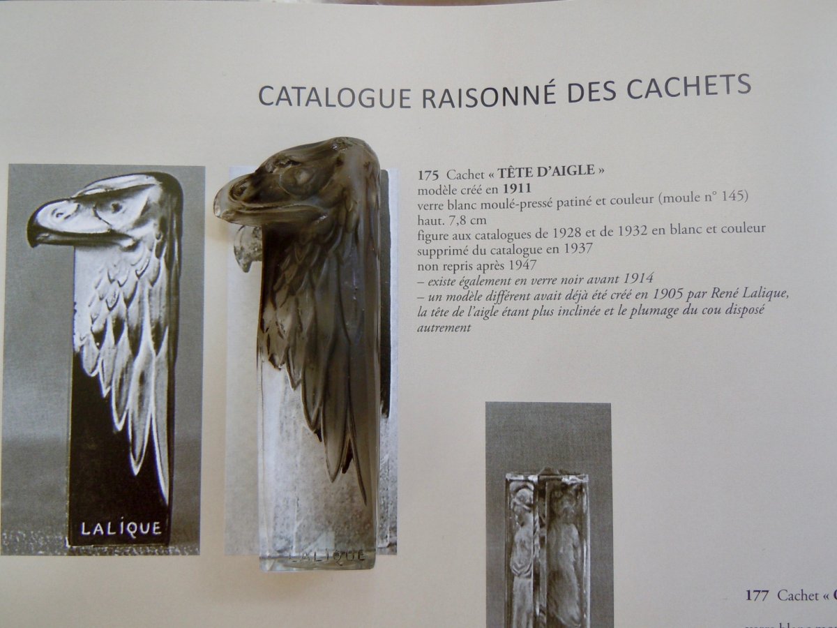 René Lalique 1860-1945 Cachet Sceau Tête d'Aigle 1911 Verre Patiné Noir Gravé Armoiries Blason Ref 175 Catalogue Raisonné Félix MARCILHAC -photo-7