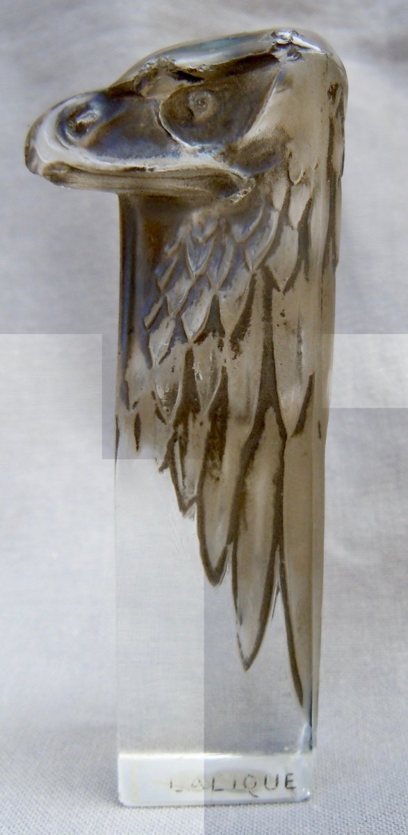 René Lalique 1860-1945 Seal Eagle Head Seal 1911 Patinated Glass Black Engraved Coat Of Arms Coat Of Arms
