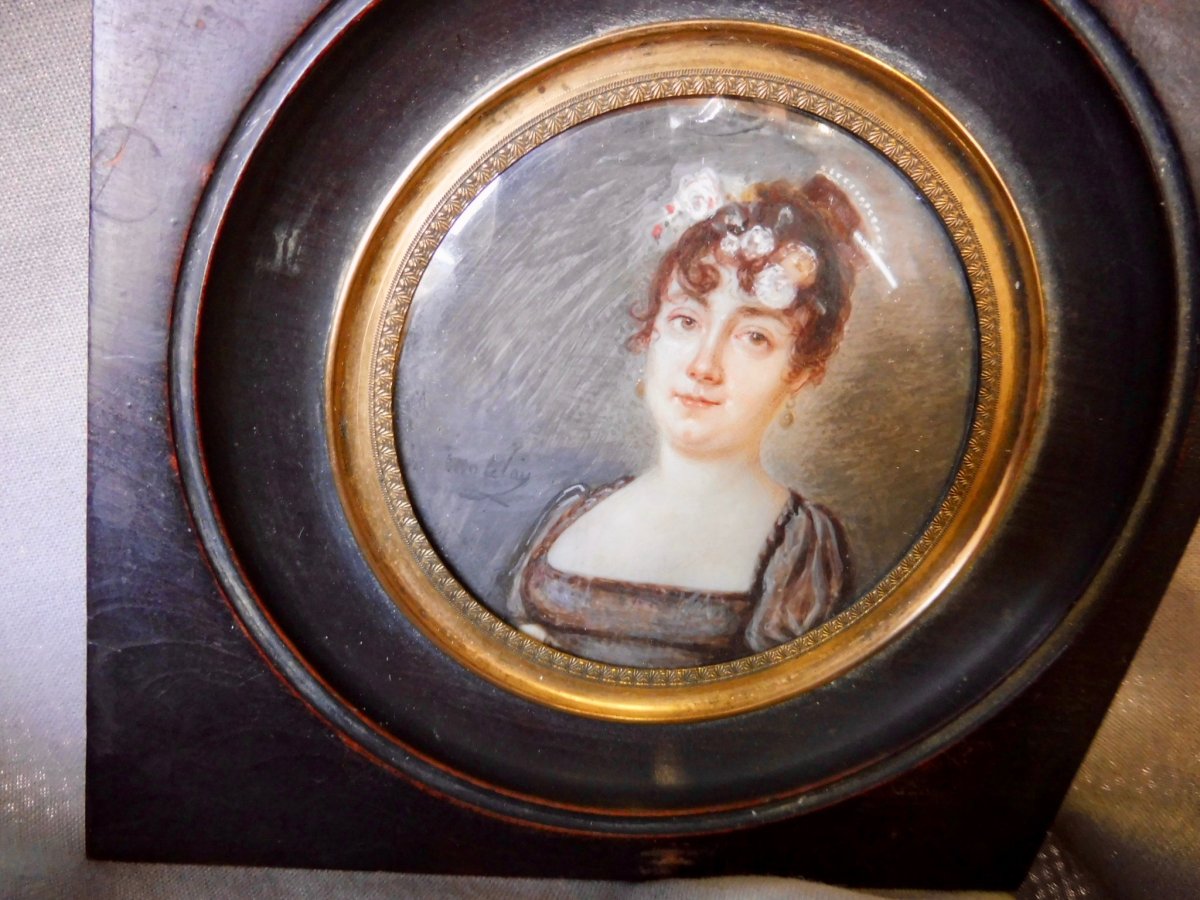 Motelay Etienne Ou Moteley XVIIIth XIXth Miniature On Ivory Young Woman Under The Directory Empire Napoleon 