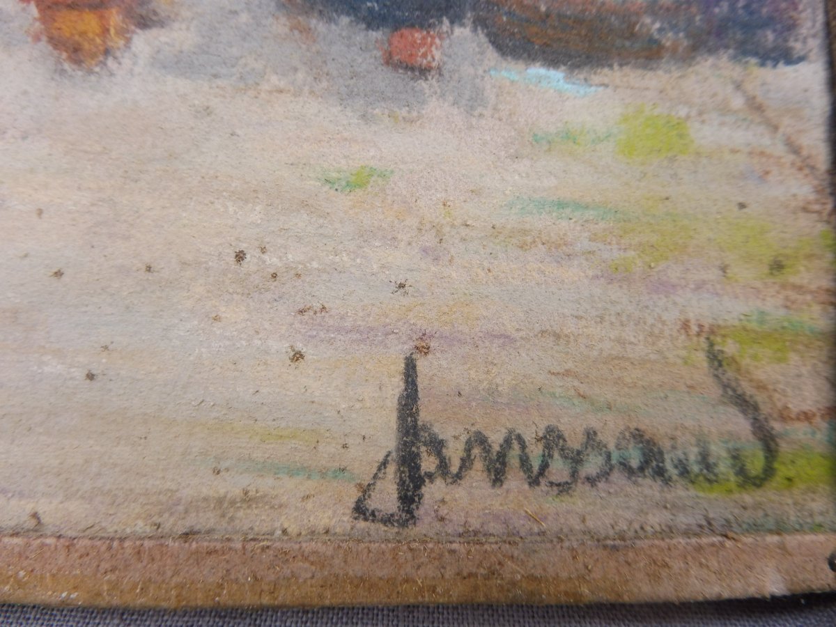 Mathurin Janssaud 1857-1940 Pastel Back From Fishing In Brittany Port Concarneau Marine 24x35cm-photo-4