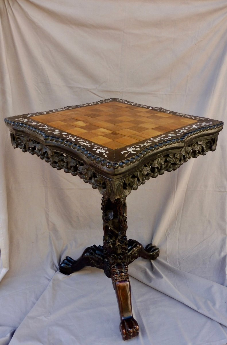 Bolster Console Salon Burgautée Inlaid Napoleon III Indochina Style Nineteenth 19th