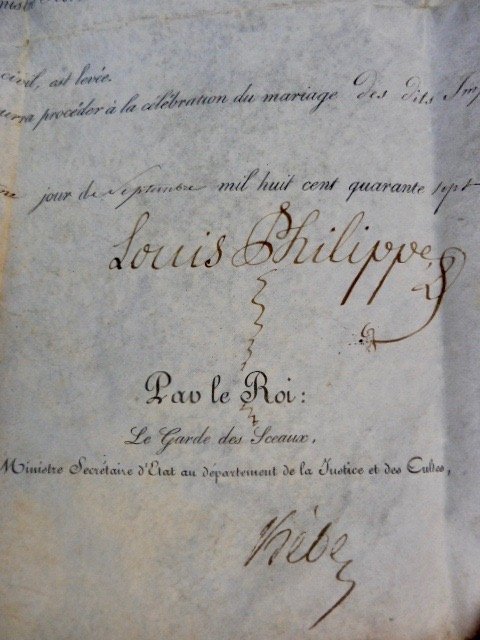 Louis-Philippe 1er Roi des Français Brevet Dispenses Dispense d'Alliance pour mariage de François Laurent et Éloïse Lainné ou Lainé 1847 Monarchie de Juillet -photo-3