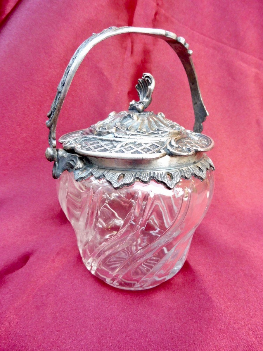 Gallia Christofle Sugar Bowl Silver Metal And Baccarat Cut Crystal Rocaille Style Louis XV 12,5  Cm  XXème -photo-2