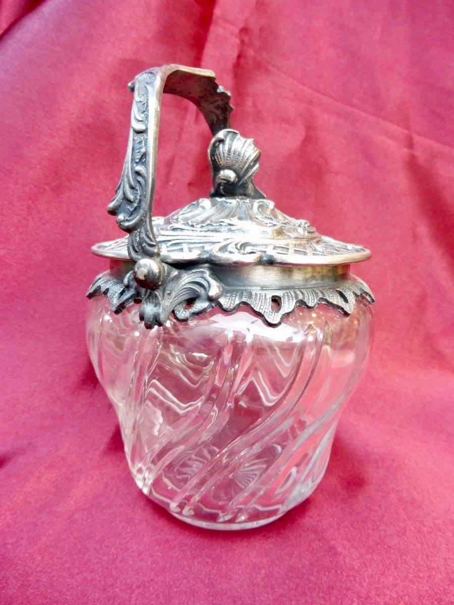 Gallia Christofle Sugar Bowl Silver Metal And Baccarat Cut Crystal Rocaille Style Louis XV 12,5  Cm  XXème -photo-5