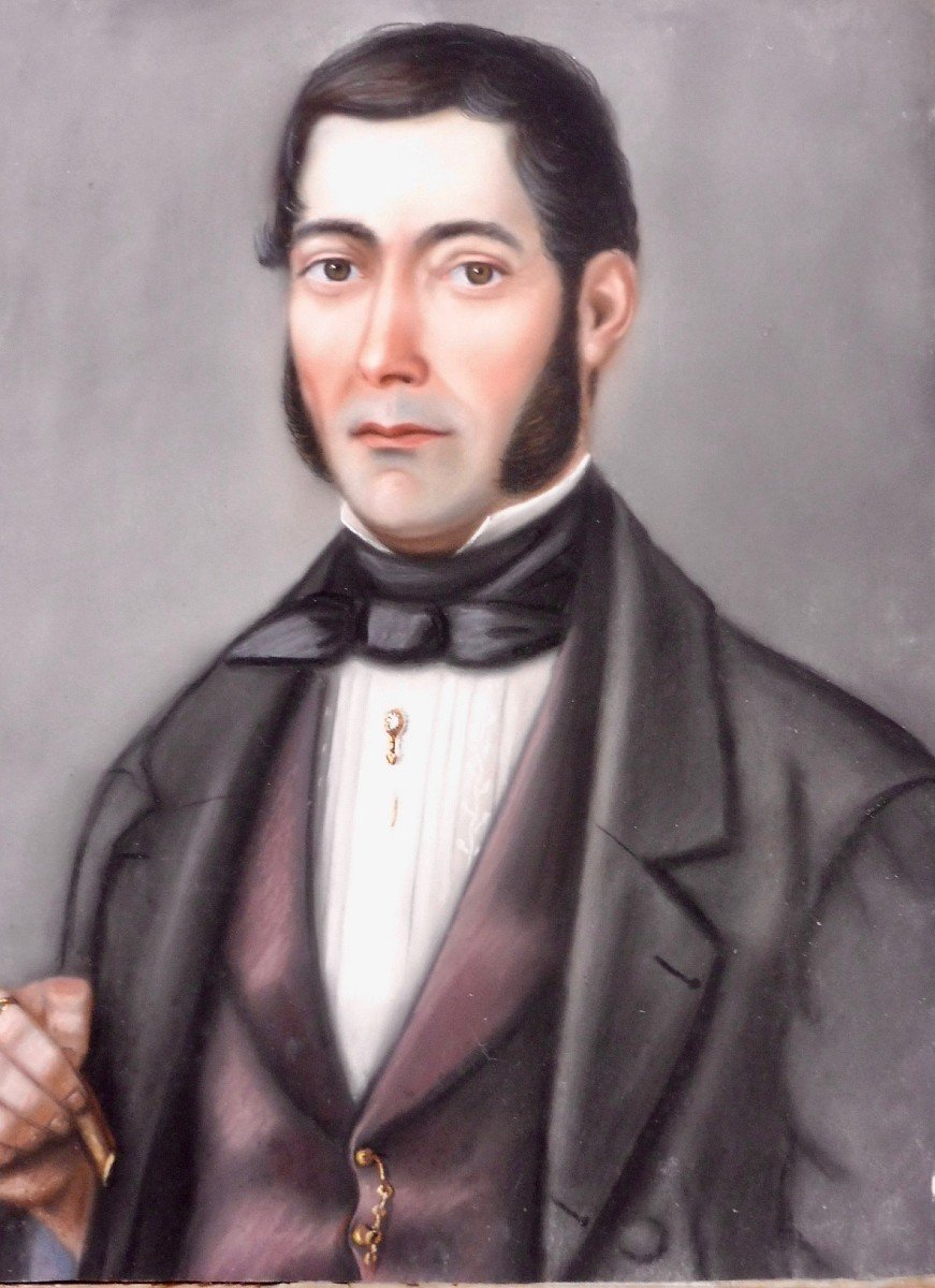 &Eacute;cole Fran&ccedil;aise XIX&egrave;me &Eacute;poque Louis-Philippe Restauration 1830-1848 Pastel Portrait Homme Dandy Tenant Sa Canne 19&egrave;me -photo-7