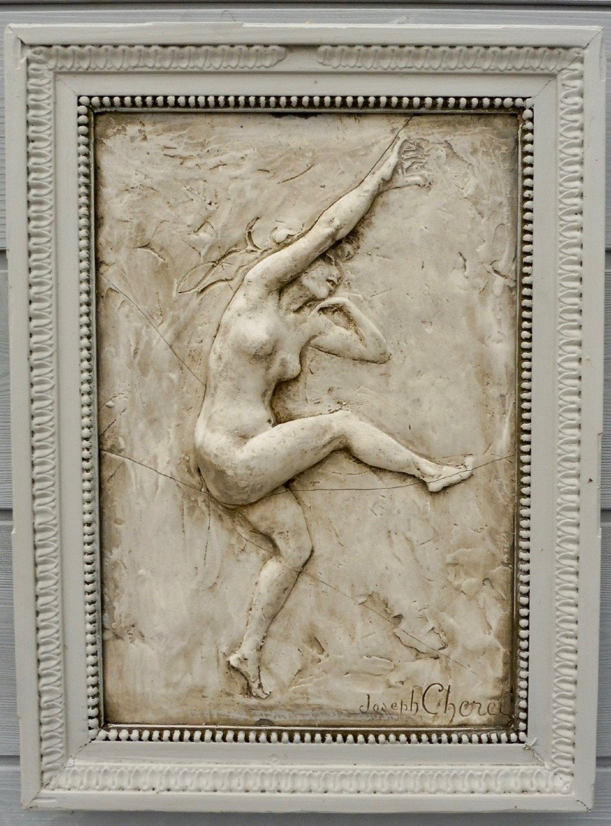 Joseph Cheret French School (1838-1894) Art Nouveau Bas-relief In Plaster Dancer Louis XVI Frame