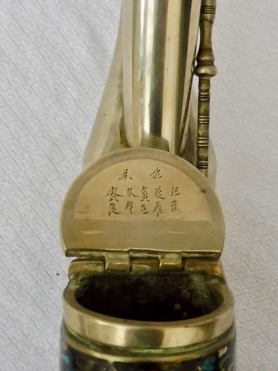 Opium Pipe In Cloisonné Enamels Cloisonne China Indochina XIXth 19th 金属和景泰蓝珐琅鸦片烟斗。 29 X 7.5 厘米。-photo-2