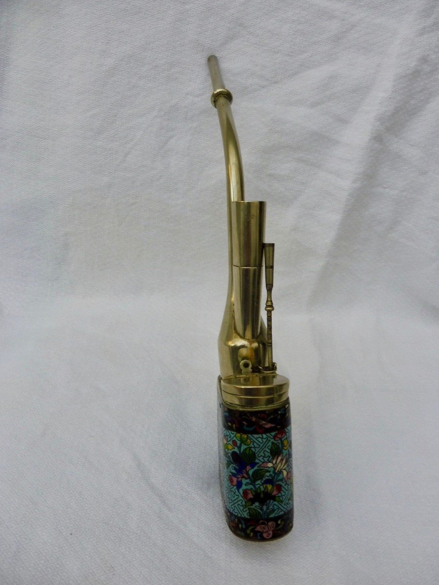 Pipe à Opium En émaux Cloisonnés Cloisonné Chine Indochine XIXème 19ème  金属和景泰蓝珐琅鸦片烟斗。 29 x 7.5 厘米。-photo-3