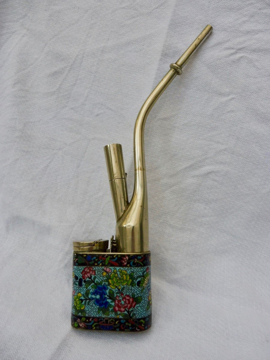 Opium Pipe In Cloisonné Enamels Cloisonne China Indochina XIXth 19th 金属和景泰蓝珐琅鸦片烟斗。 29 X 7.5 厘米。-photo-5