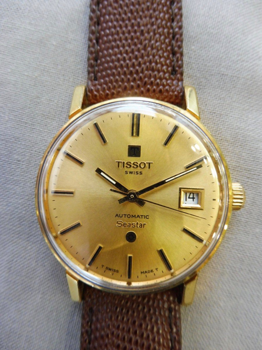 Tissot Seastar Mens Automatic Bracelet Watch Swiss Automatic Movement Date Gold Plated Cir-photo-2
