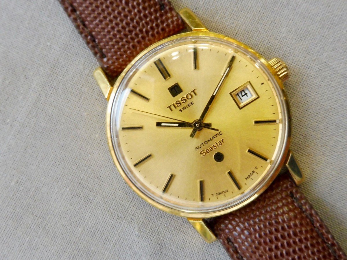 Tissot Seastar Mens Automatic Bracelet Watch Swiss Automatic Movement Date Gold Plated Cir