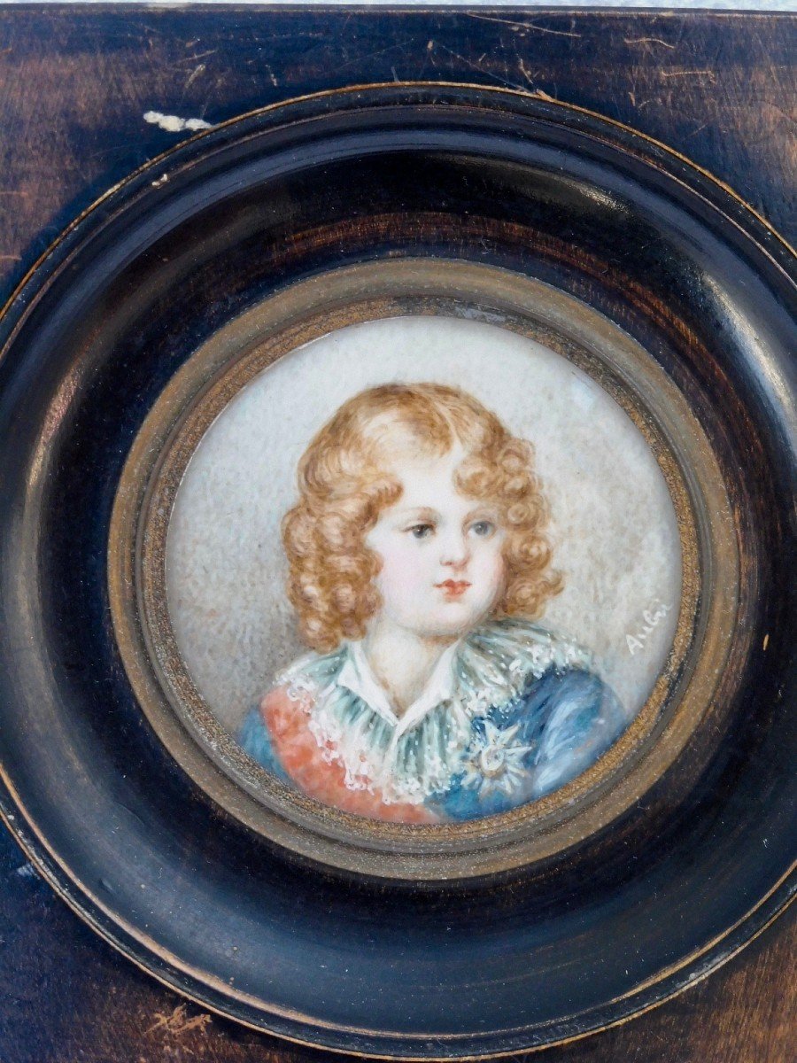 Portrait Miniature du Roi de Rome l'Aiglon Fils de Napoléon Ier et de Marie-Louise d'Autriche  XIXème Signé Aubri -photo-2
