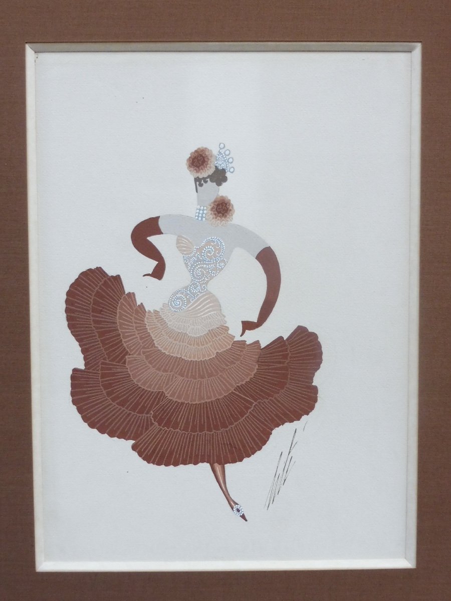 Romain de Tirtoff dit ERTÉ (1892-1990) gouache danseuse de Matchiche ou tango Brésilien signé numéroté -photo-7