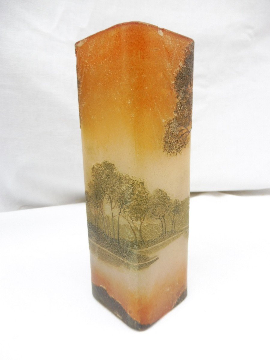 Legras Théodore Verrier Maraschino Vase Art Nouveau Cleared With Acid Landscape Vosges Vosgien Glass Paste 17 Cm -photo-3