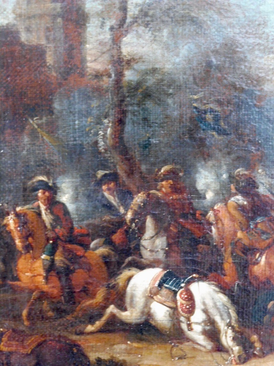 Jacques Courtois dit Le Bourguignon maitre de Joseph Parrocel (Saint-Hyppolite 1621 - Rome 1676) Choc de Cavalerie Scène de bataille  huile sur toile XVIIème  siècle 17ème Louis XIV-photo-3