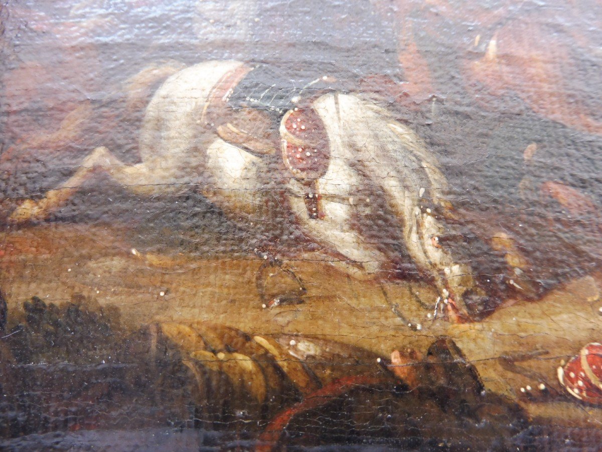 Jacques Courtois dit Le Bourguignon maitre de Joseph Parrocel (Saint-Hyppolite 1621 - Rome 1676) Choc de Cavalerie Scène de bataille  huile sur toile XVIIème  siècle 17ème Louis XIV-photo-6