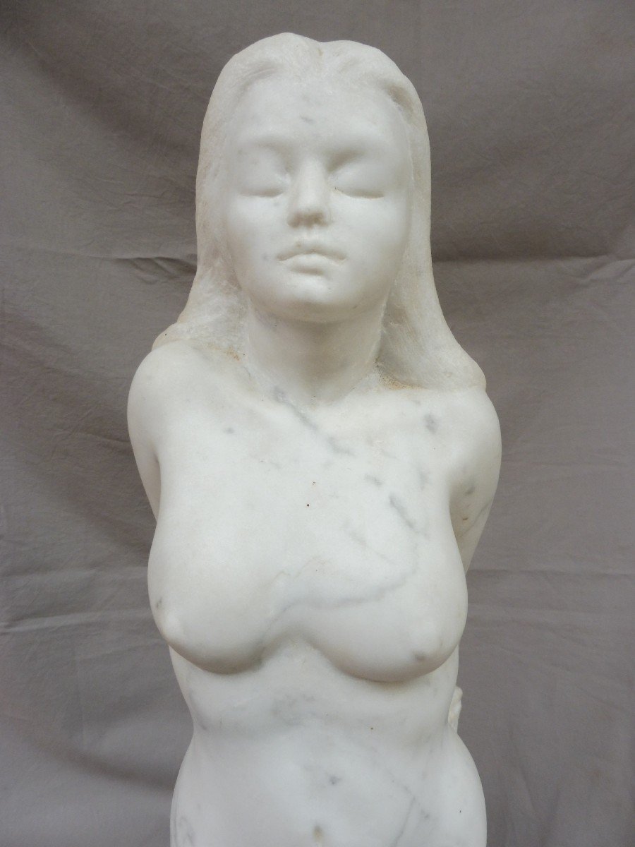 Gilbert Van Belleghem École Belge 1924-1992 XXème signé Sculpture Marbre Taille Directe Nu Féminin jeune Femme Nue 50 cm -photo-5