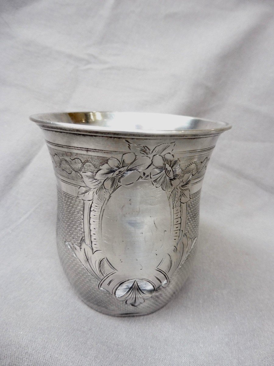 Timpani Baptism Goblet In Sterling Silver Minerva Guilloche Virgin Cartridge XIXth Napoleon III