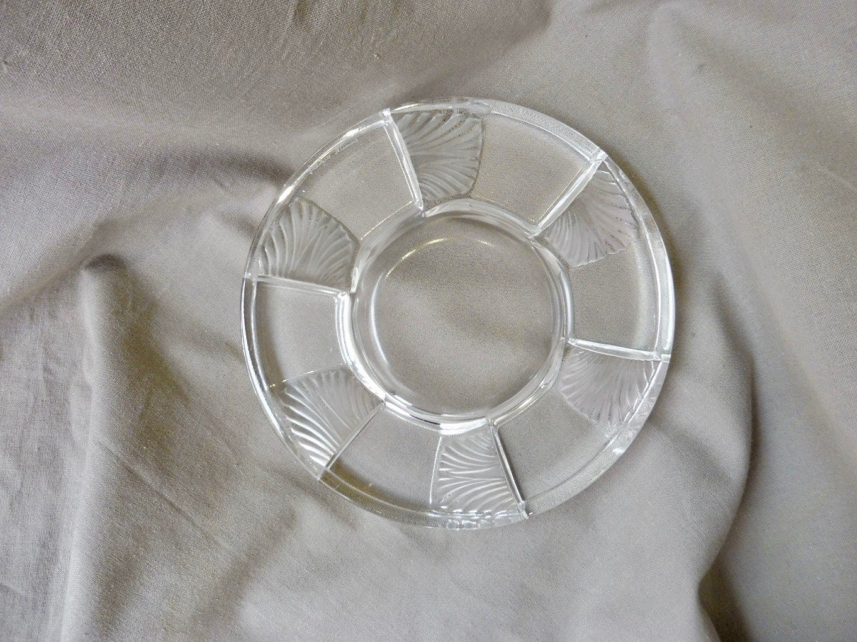 Lalique France Round Circular Ashtray In Transparent Crystal Alternating Palmettes In Satin D.15cm-photo-3