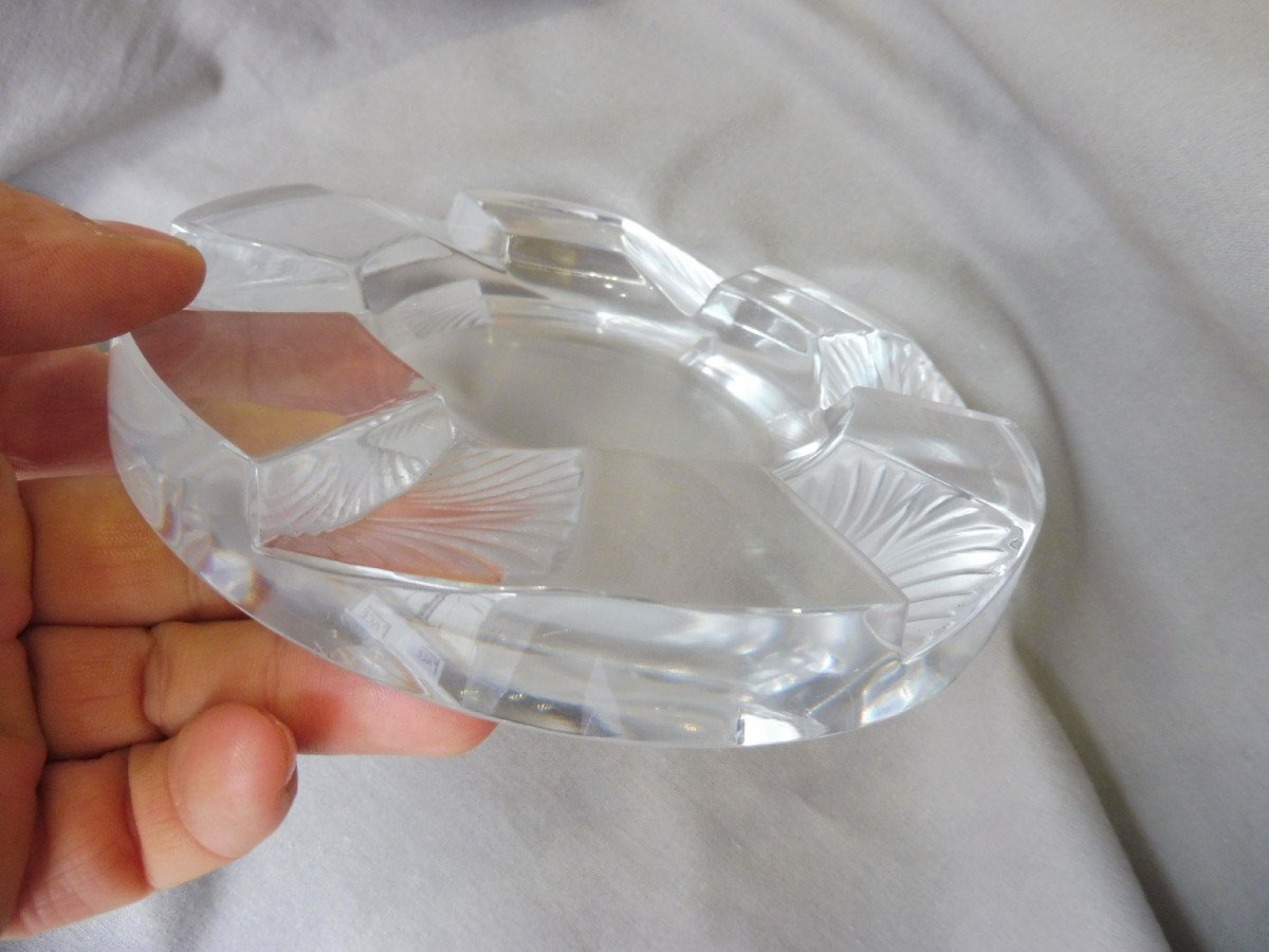 Lalique France Cendrier Circulaire Rond En Cristal Transparent Alterné De Palmettes En Satiné Diamètre 15 cm -photo-5