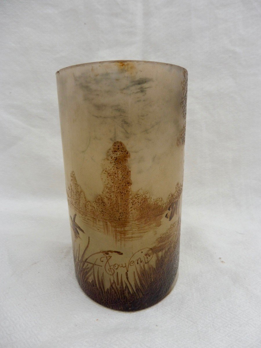 Frères Thouvenin Small Oval Vase In Art Nouveau Style In Acid-etched Multilayer Glass-photo-4