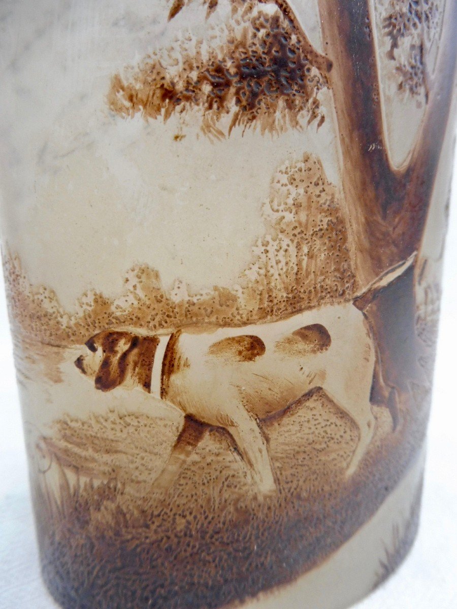 Frères Thouvenin Small Oval Vase In Art Nouveau Style In Acid-etched Multilayer Glass-photo-1