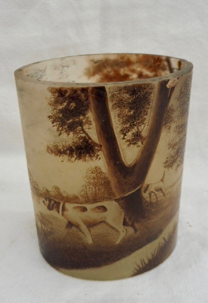 Frères Thouvenin Small Oval Vase In Art Nouveau Style In Acid-etched Multilayer Glass