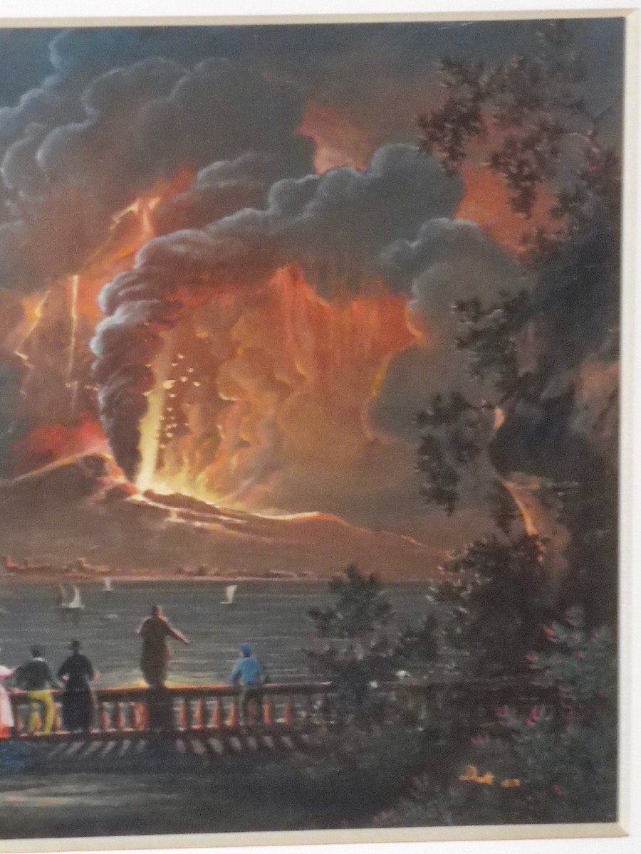 Giuseppe Diotti, (casalmaggiore 1779 - Bergamo 1846) Gouache Nocturnal Eruption Of Vesuvius Nineteenth Century -photo-2