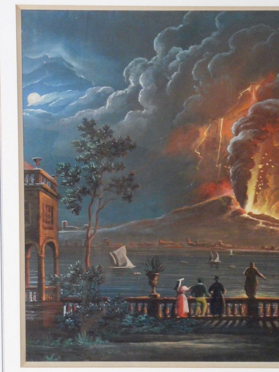 Giuseppe Diotti, (casalmaggiore 1779 - Bergamo 1846) Gouache Nocturnal Eruption Of Vesuvius Nineteenth Century -photo-3