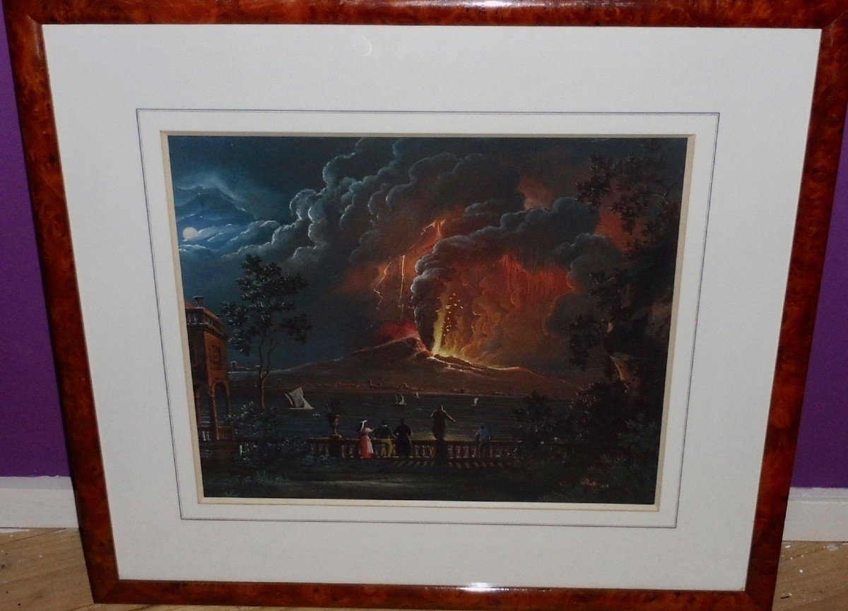 Giuseppe Diotti, (casalmaggiore 1779 - Bergamo 1846) Gouache Nocturnal Eruption Of Vesuvius Nineteenth Century -photo-4