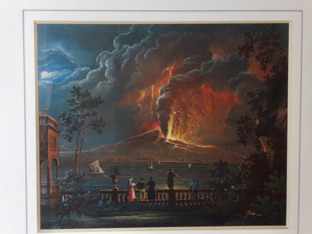 Giuseppe Diotti, (casalmaggiore 1779 - Bergamo 1846) Gouache Nocturnal Eruption Of Vesuvius Nineteenth Century -photo-7