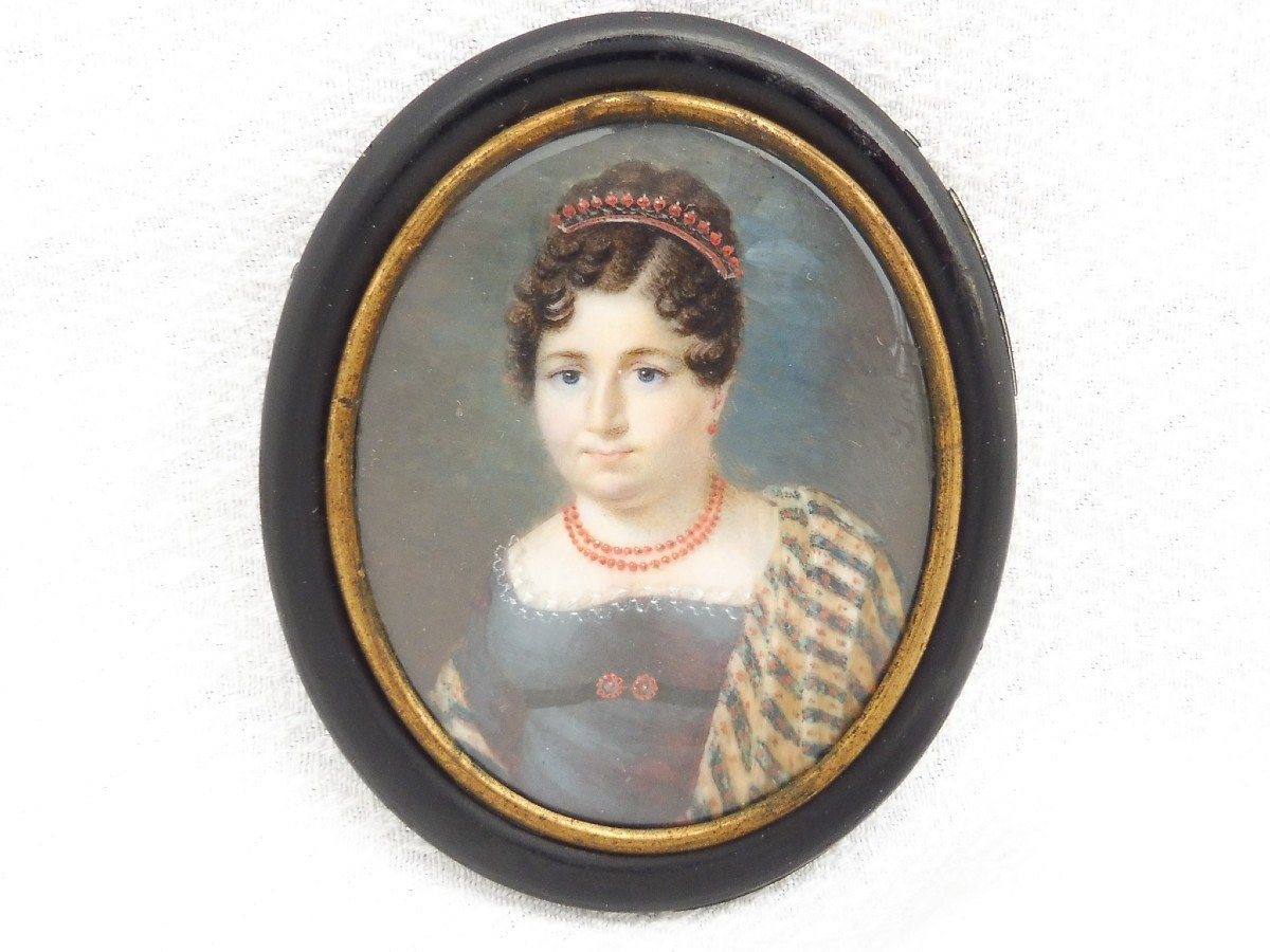 Jean-baptiste Isabey 1767-1855 Miniature On Ivory 1st Empire Period Presumed Portrait Of Catherine Hubscher Dite « Madame Sans-gêne » Duchesse De Dantzig (1753-1835) épouse D’un Maréchal De Napoléon , François Joseph Lefebvre 1755-1820, Duc De Dantzig.-photo-2