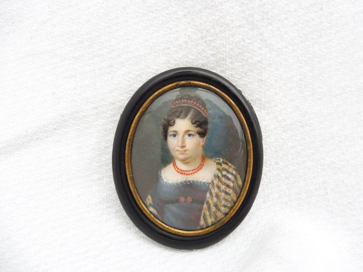 Jean-Baptiste Isabey 1767-1855 Miniature Sur Ivoire époque 1er Empire Portrait Présumé de Catherine Hubscher dite « Madame Sans-Gêne » Duchesse de Dantzig (1753-1835) épouse d’un maréchal de Napoléon , François Joseph Lefebvre 1755-1820, Duc de Dantzig.-photo-3