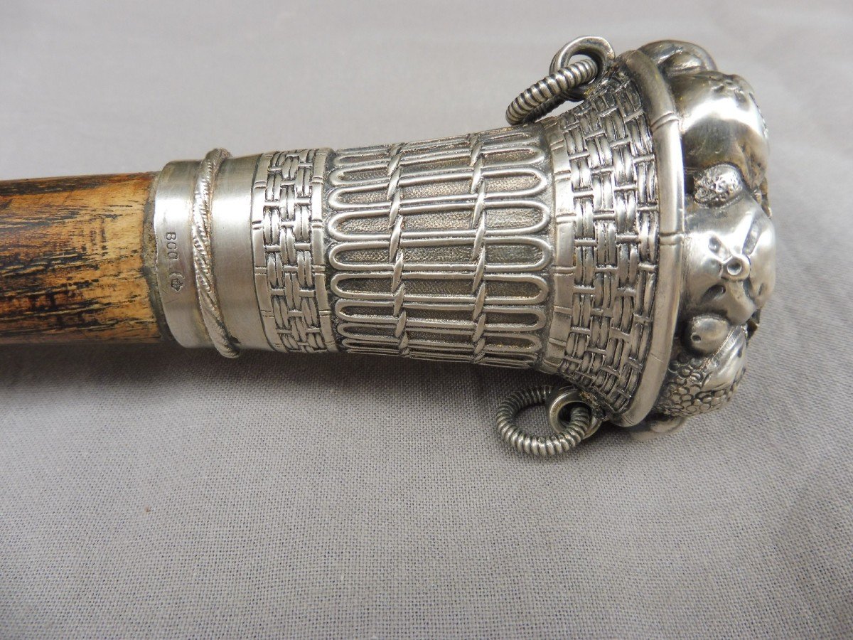 Canne Pommeau Argent Orné d'Un Médaillon en Micro Mosaïque Colonnade Ruines Romaines décor Antique Rome Souvenir du Grand Tour Italie Micromosaïque  XIXème 19ème siècle  91 cm  Canna Argento Manopola Decorata con Medaglione in Micro Mosaico Colonnato Decor-photo-3