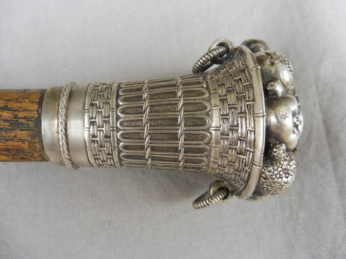 Canne Pommeau Argent Orné d'Un Médaillon en Micro Mosaïque Colonnade Ruines Romaines décor Antique Rome Souvenir du Grand Tour Italie Micromosaïque  XIXème 19ème siècle  91 cm  Canna Argento Manopola Decorata con Medaglione in Micro Mosaico Colonnato Decor-photo-7