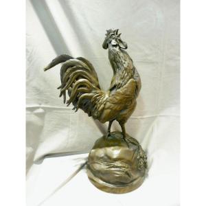 Auguste Nicolas Cain (1821-1894) Coq Fran&ccedil;ais ou Gaulois Chantant ou Le R&eacute;veil Bronze 49,5 cm fonte fondeur Susse fr&egrave;res &eacute;diteurs Paris XIX&egrave;me 19&egrave;me 