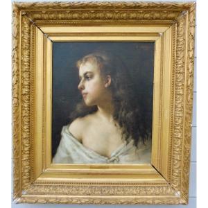 Emmanuel BENNER (1836 - 1896) Jeune Femme en buste de profil Huile sur toile sign&eacute;e en haut &agrave; droite 8F 46X38cm 19&egrave;me XIX&egrave;me Napol&eacute;on III
