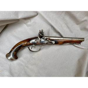 Pistolet d'arçon à double silex de voyage ou de carrosse. Canons juxtaposés baguette d'origine Louis XV  Louis XVI France XVIIIème 33 cm B.E 18ème 