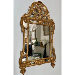 André Mailfert 1884-1943 Mirror With Parecloses Louis XV Style Carved And Gilded Wood With A Pattern Of Foliage And Flowered Basket Circa 1920 