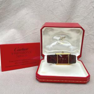 Cartier Tank Must Watch Bracelet In Vermeil.gm Original Paper Box Bordeaux Garnet Dial 