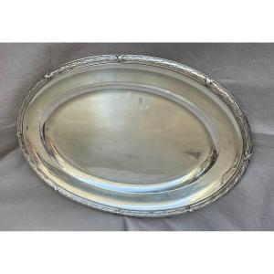 Maison Odiot Paris 19th Century Oval Serving Dish In Solid Silver, Minerva Hallmark 1st Grade 37.8cm X 26,8 Cm 958 Gr 