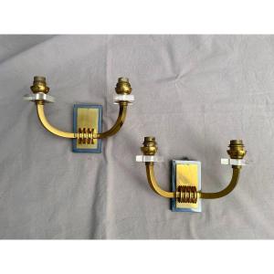 Attributed To Jacques Adnet (1900-1984). Pair Of Wall Sconces. Circa 1950. Neoclassical Style