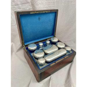 Jeanne Durif Goldsmith 18 Rue Favart Paris Box Set 19th Century Silver Crystal Toiletry Set