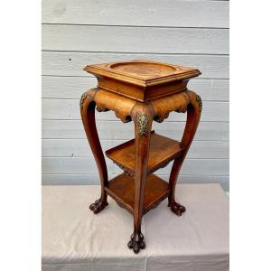 Gabriel Viardot 1830-1904 (attributed To) Stool In Carved Natural Wood, Chinese Style, 19th Century