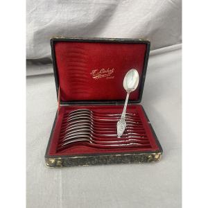 François LABAT Orfèvre suite de 12 cuillères à thé dessert argent fin XIXème Minerve Paris 